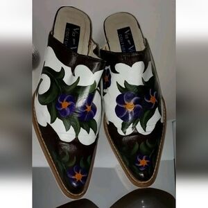 Via Blue Via Couture Cowgirl Hand Painted Mule Boots, Size 7
